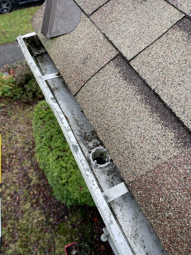 After cleaning: a clearer gutter at the roof corner.